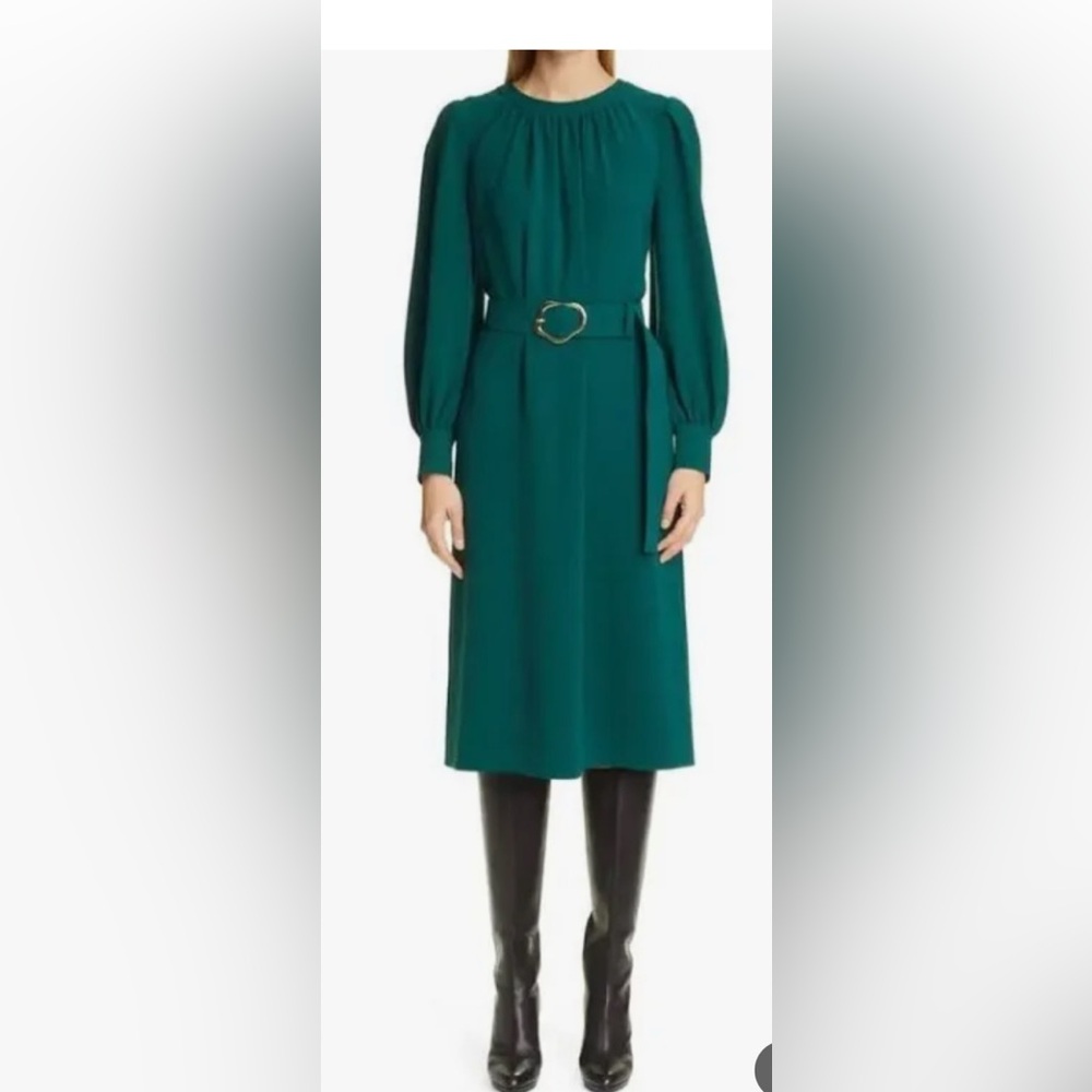Lafayette 148 New York Teal Long Sleeve Belted Midi Dress
